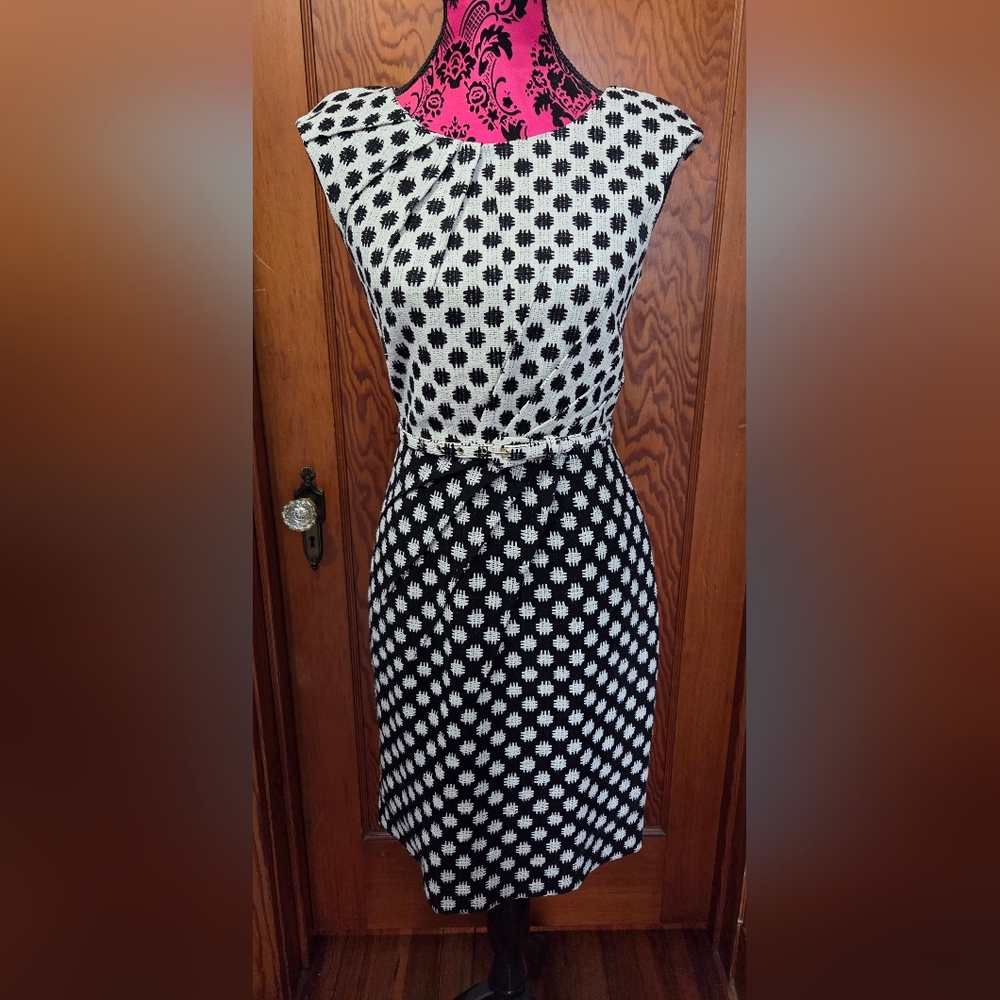Oscar de la Renta Black and White Floral Midi Dress